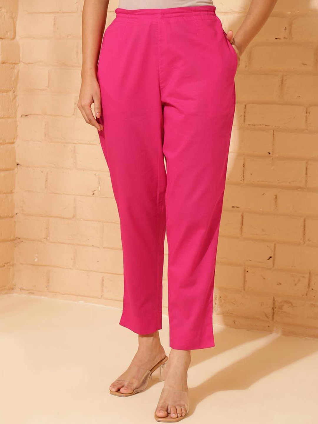 

Fabindia Women Pleated Trousers, Magenta