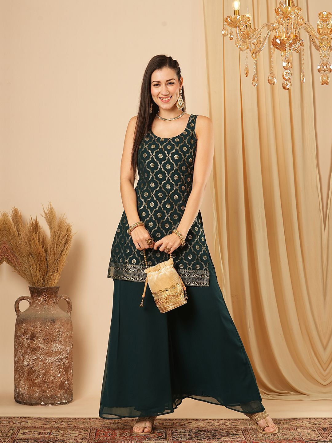 

Globus Printed Tunic With Palazzo Co-Ords, Teal