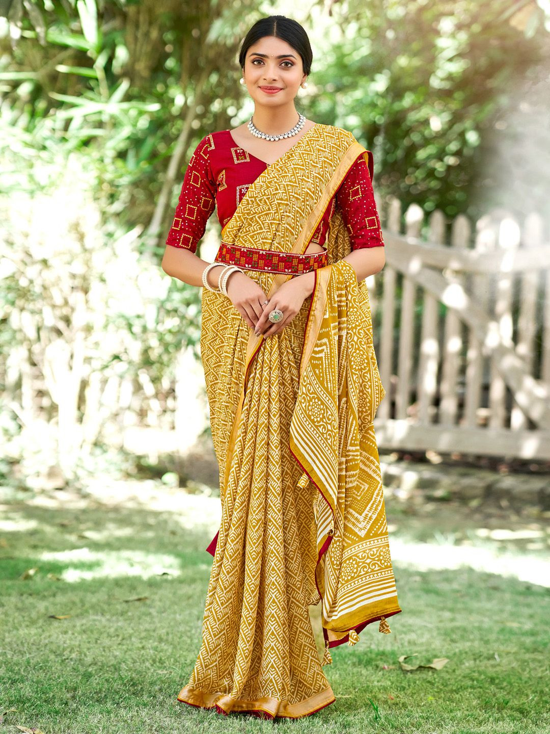 

Saree mall Ethnic Motifs Printed Sarees, Mustard