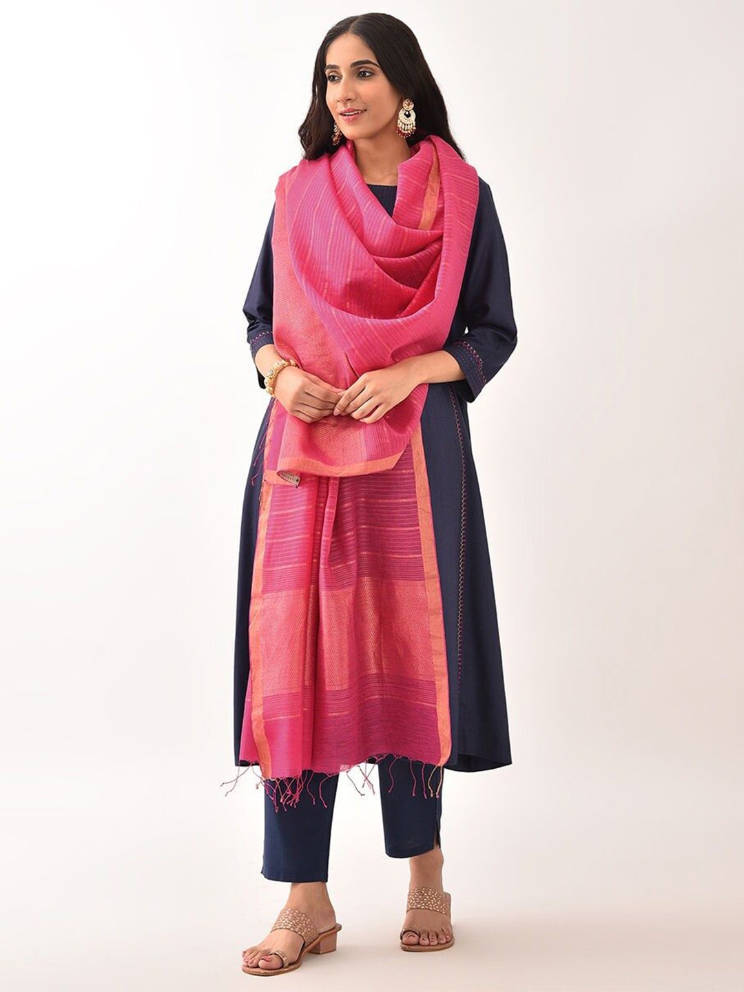 

JAYPORE Woven Design Dupatta with Zari, Pink