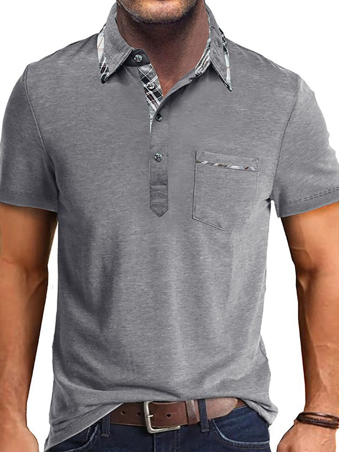 

StyleCast x Revolte Men Solid Polo Collar T-shirt, Grey