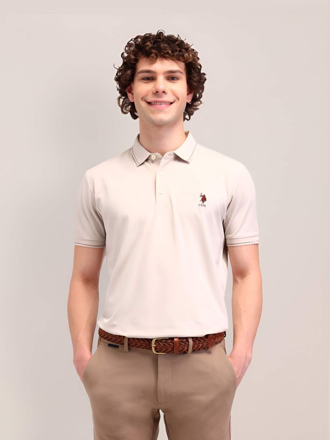 

U.S. Polo Assn. Men Polo Collar T-shirt, Beige