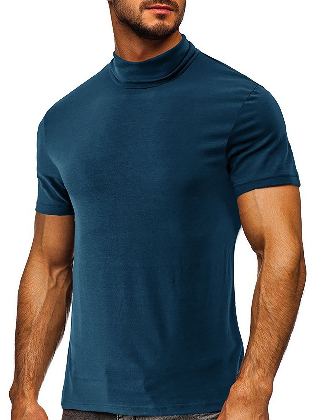 

StyleCast x Revolte Men Solid High Neck T-shirt, Teal