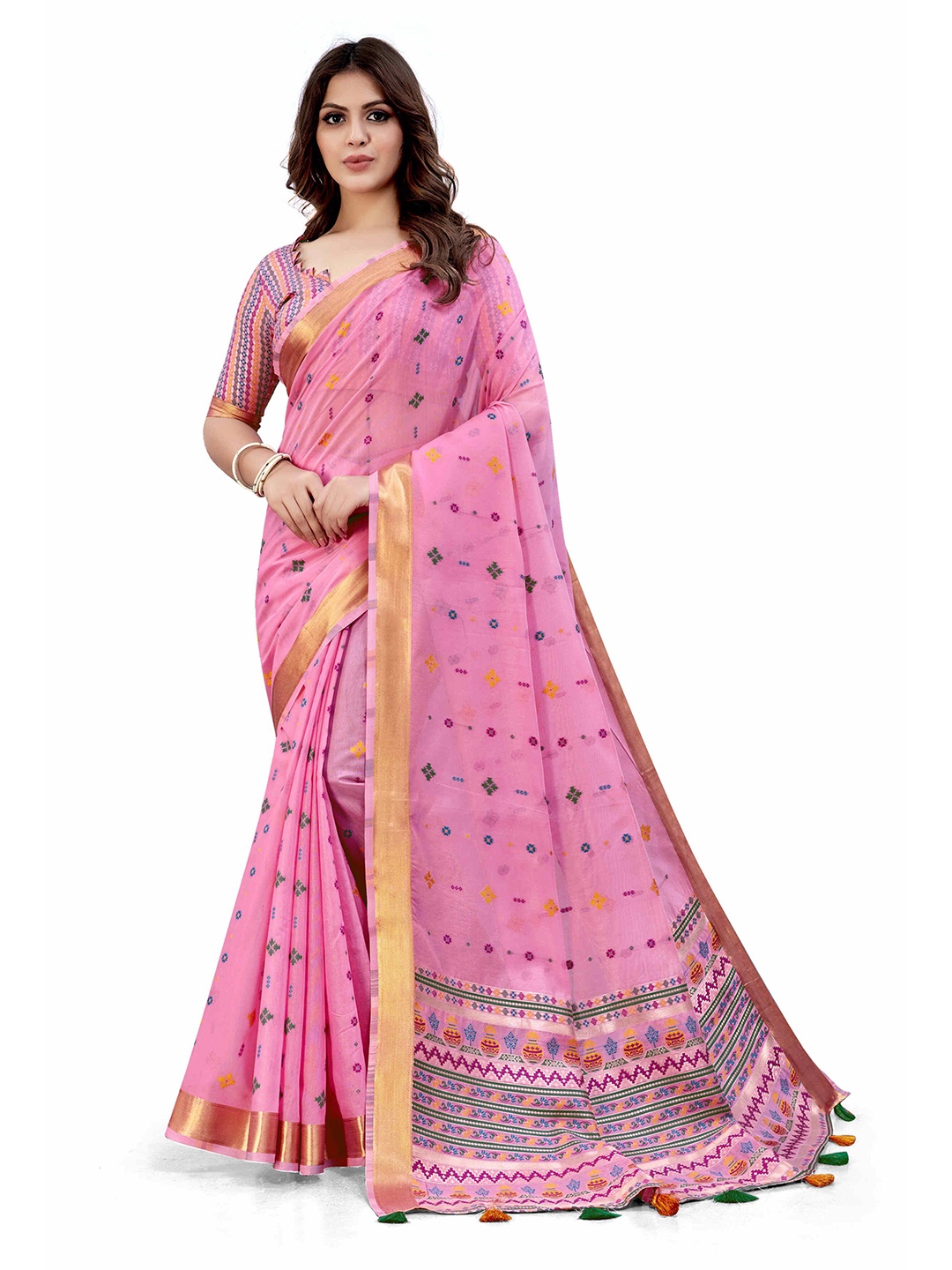 

SARHA Woven Design Zari Pure Cotton Saree, Pink