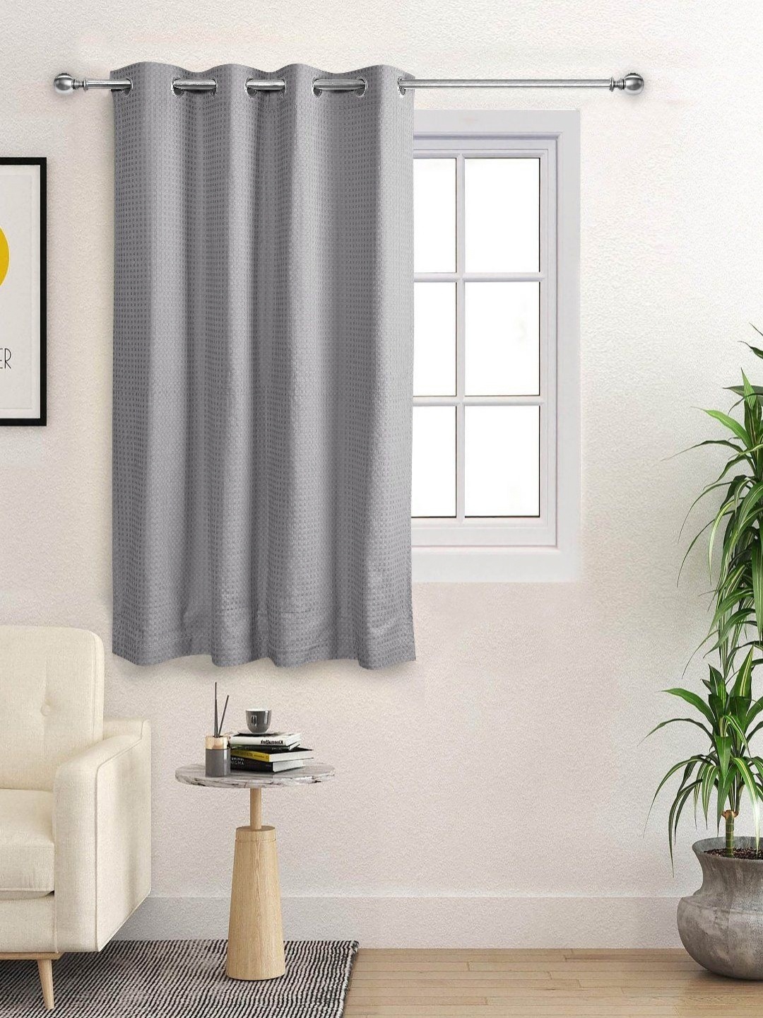 

Saral Home Grey Geometric Woven Design Cotton Room Darkening Window Curtain