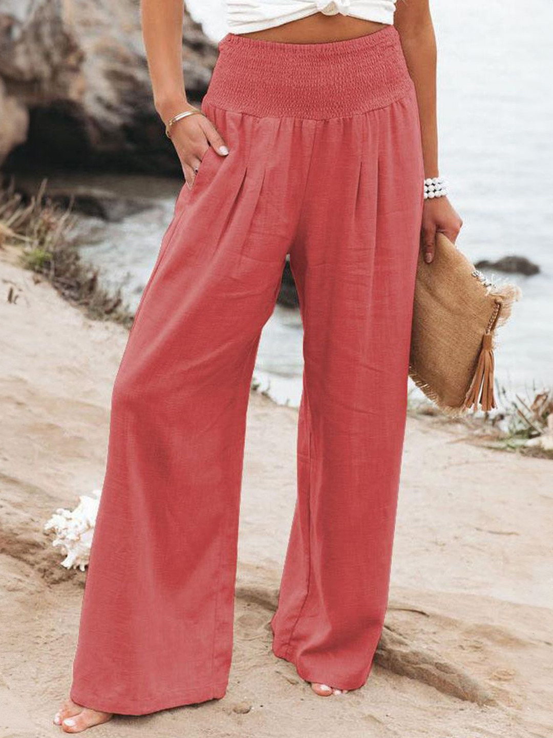 

KPOP Women Original Regular Fit Pleated Trousers, Red