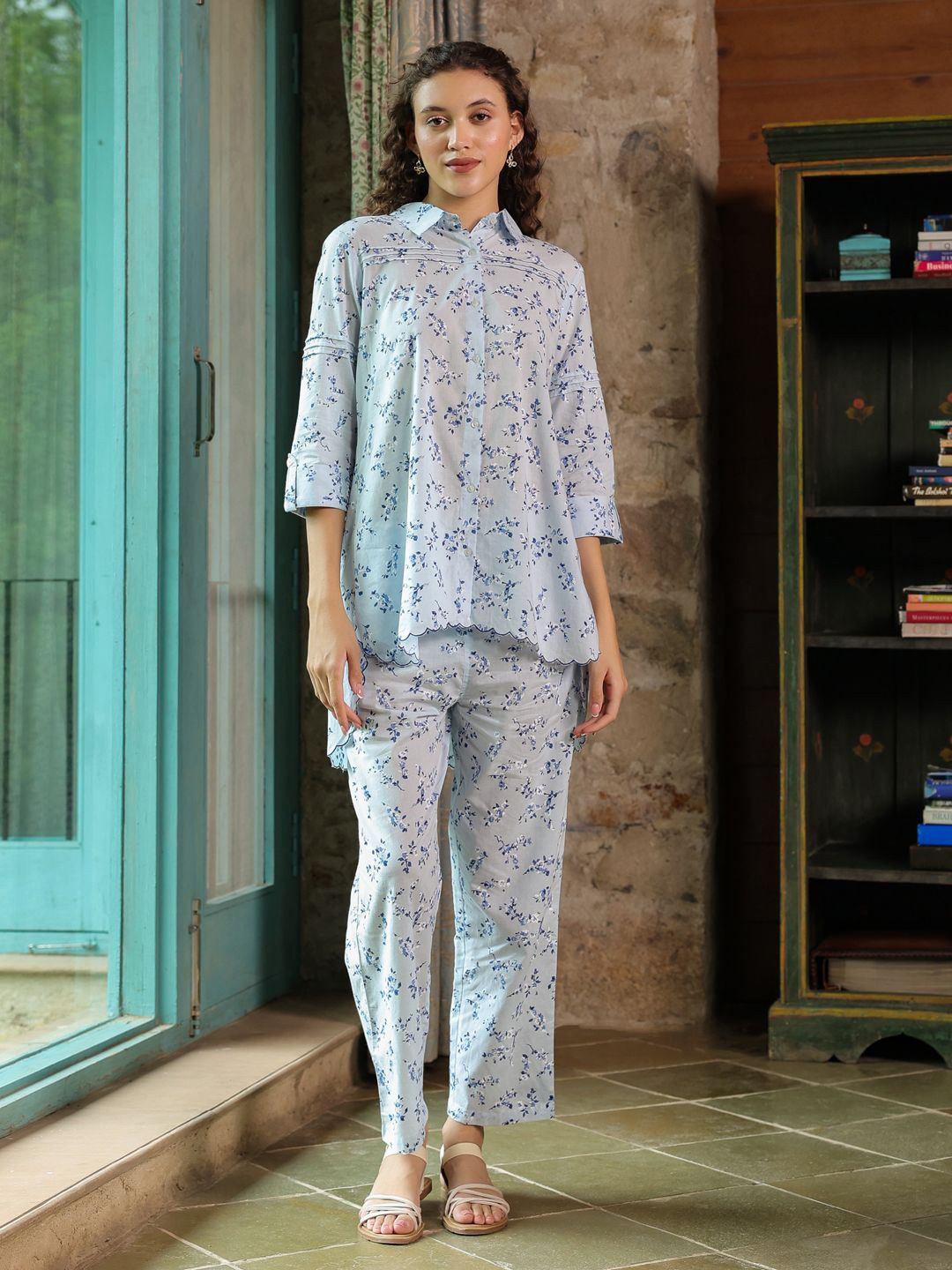 

SANSKRUTIHOMES Women Printed Night suit, Blue