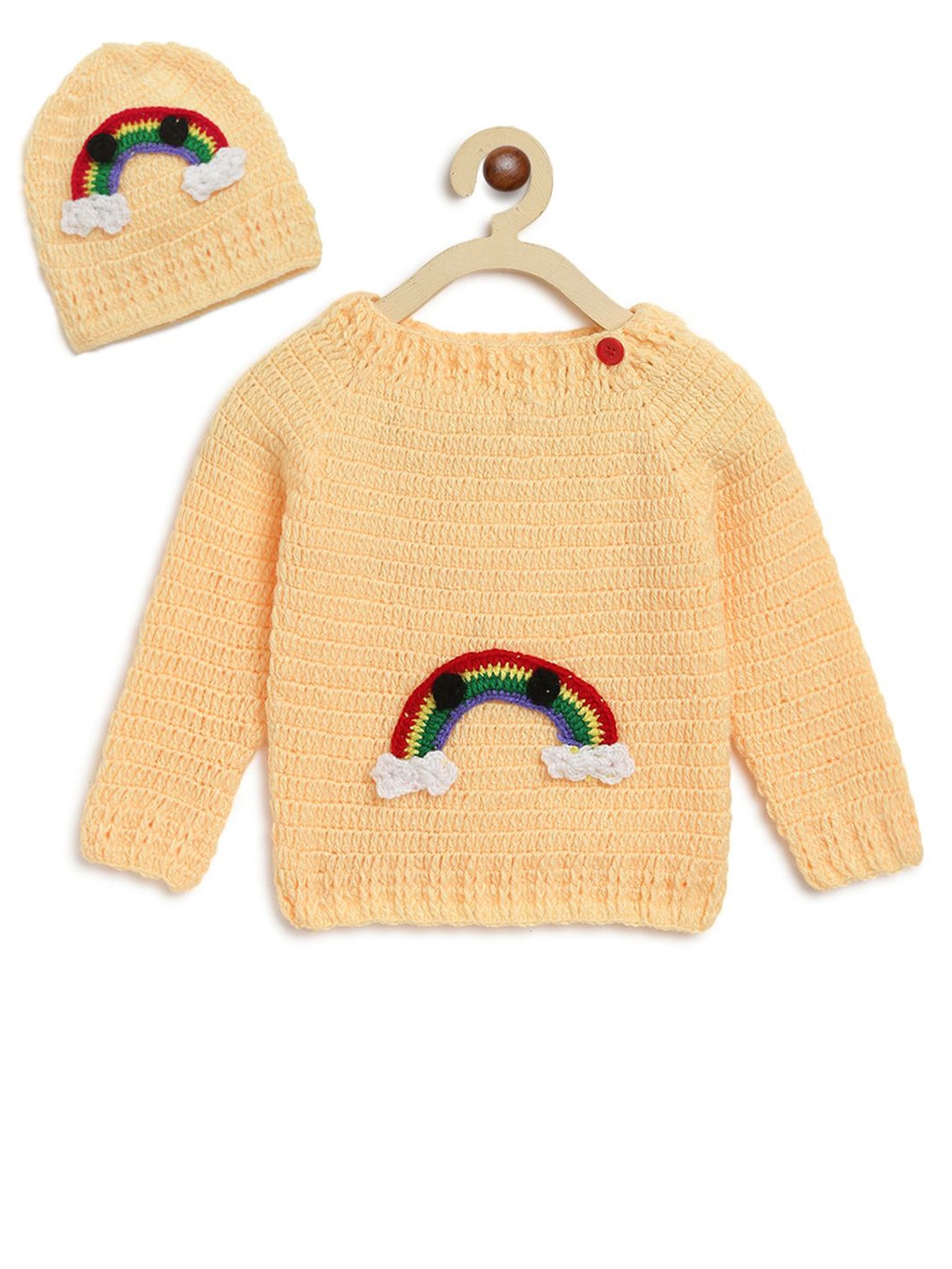 

CHUTPUT Unisex Kids Cable Knit Woollen Pullover with Applique Detail, Orange