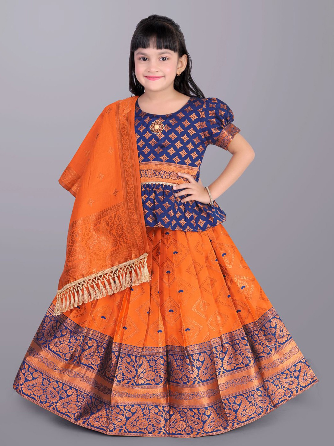 

BAESD Girls Ready to Wear Lehenga & Blouse With Dupatta, Orange