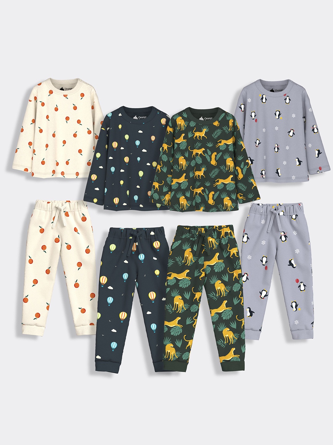 

Orange Sugar Unisex Kids Pack of 4 Printed Pure Cotton T-shirt with Pyjamas, Blue