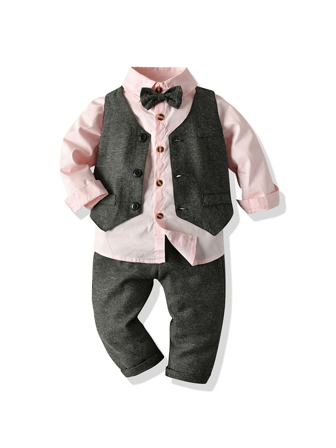 

JC SPARKLE Boys Single-Breasted Waistcoat with Trouser and Shirt & Bow Tie 4- Piece Suit, Pink