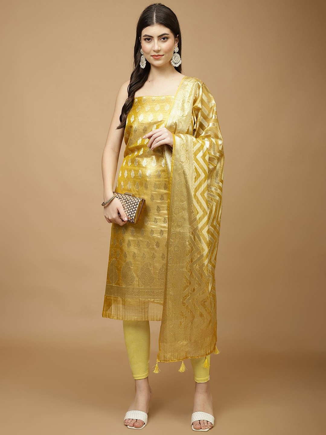 

Meena Bazaar Art Silk Unstitched Dress Material, Yellow