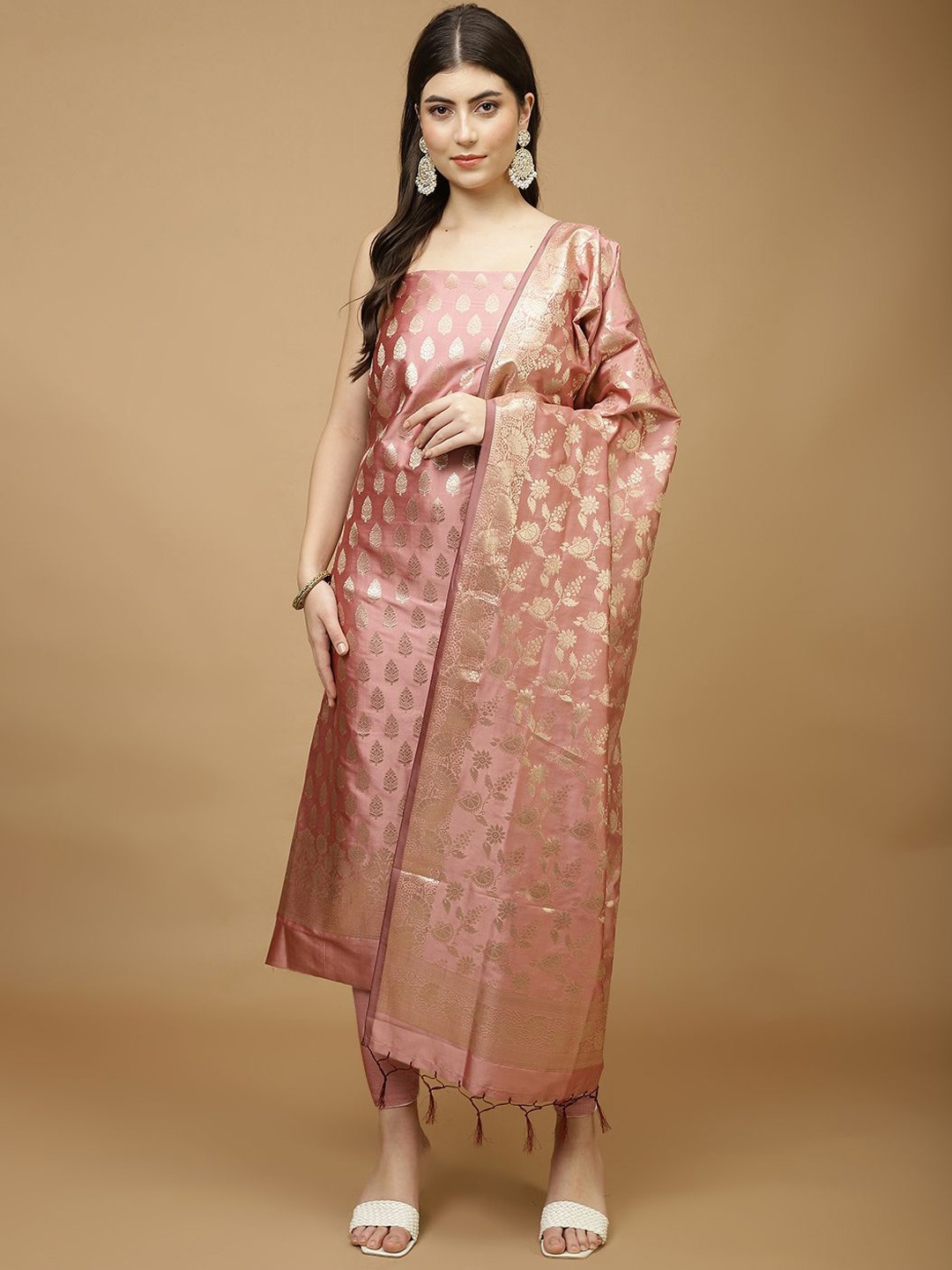 

Meena Bazaar Art Silk Unstitched Dress Material, Pink