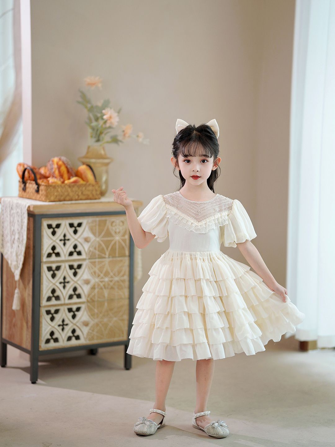 

JC SPARKLE Girls Flutter Sleeve Fit and Flare Dress, Champagne
