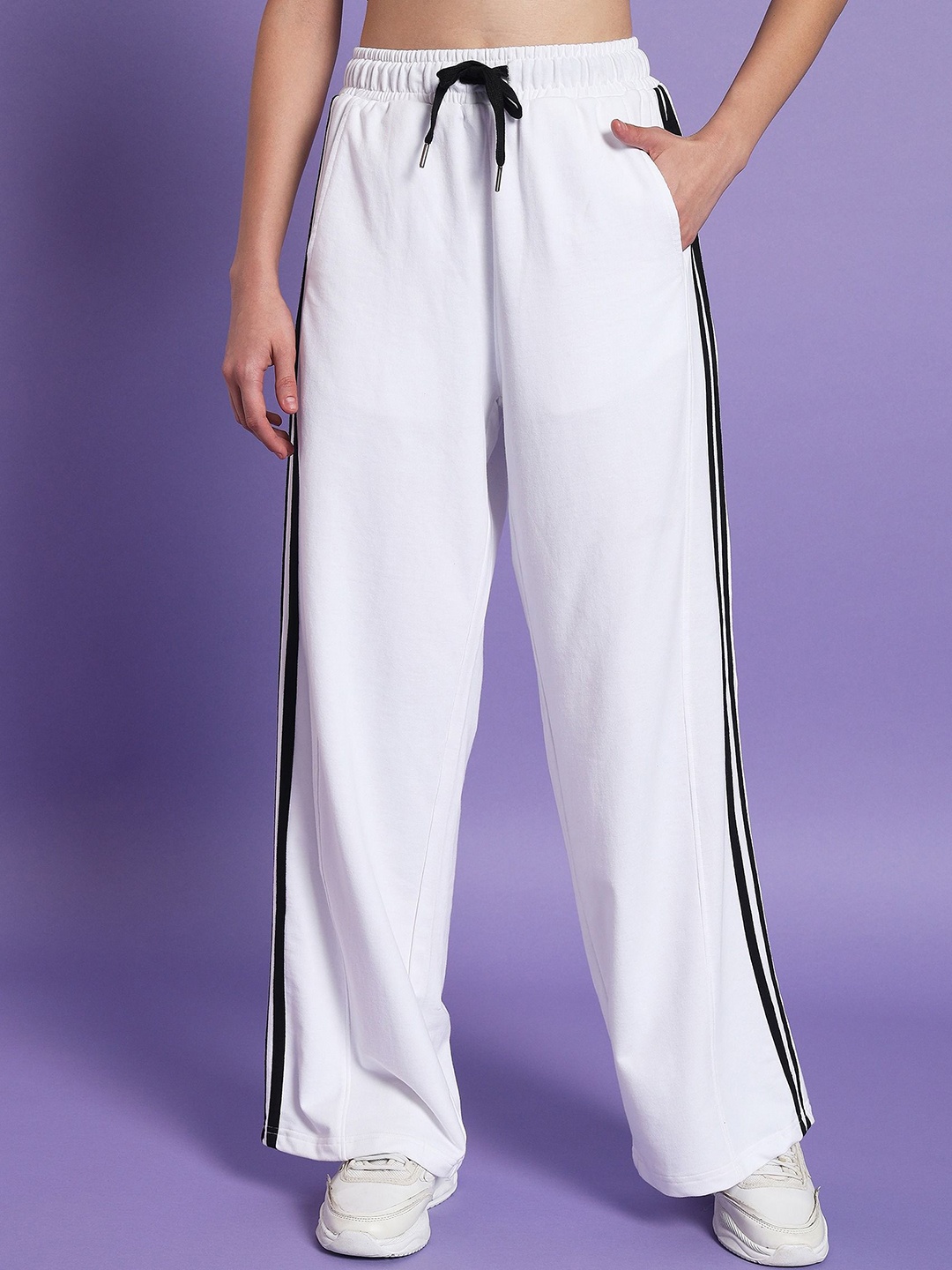 

Dogman Women Relaxed-Fit Mid-Rise Wide Leg Sports Track Pant, White