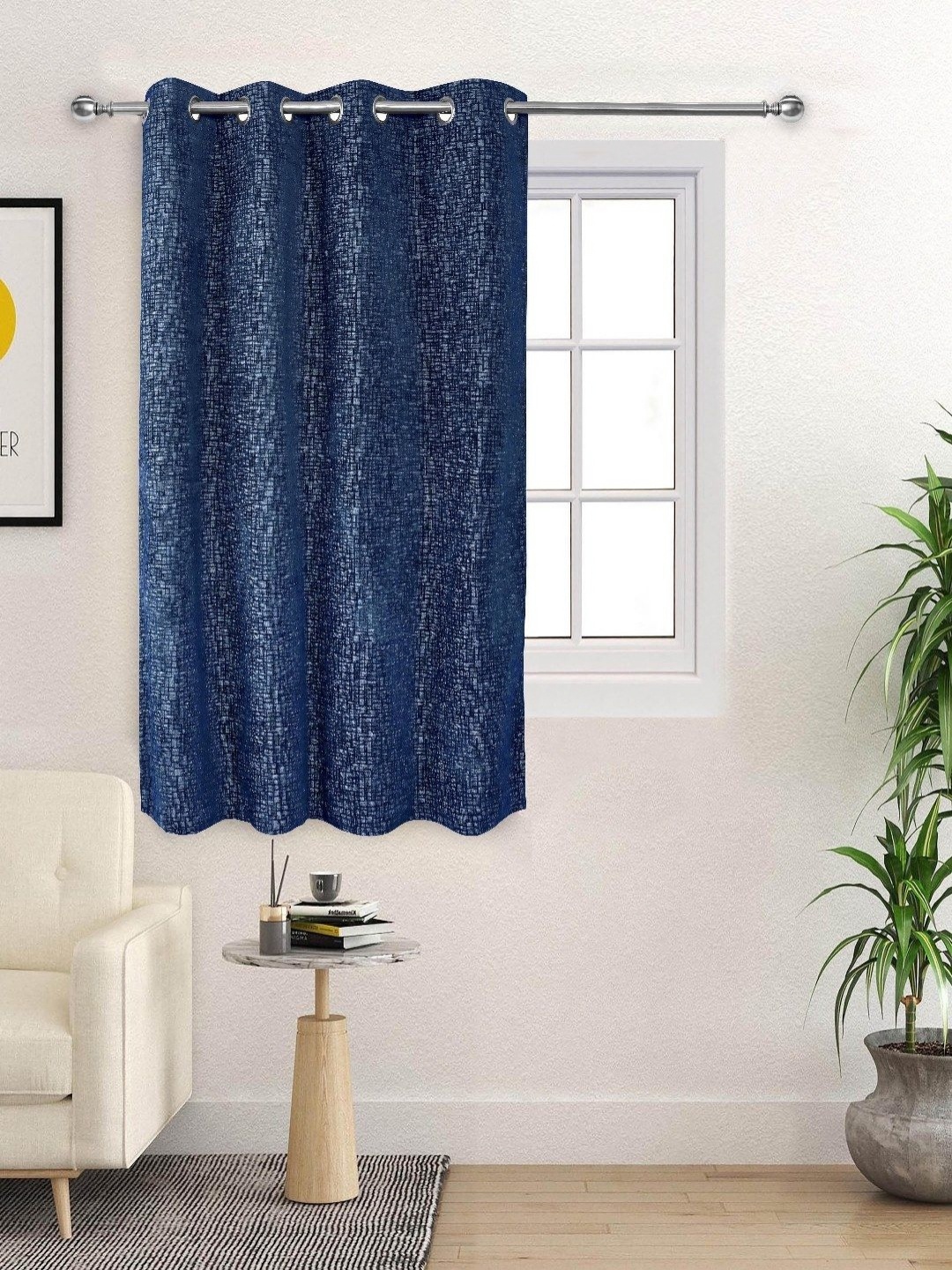 

Saral Home Blue Geometric Woven Design Black Out Window Curtain