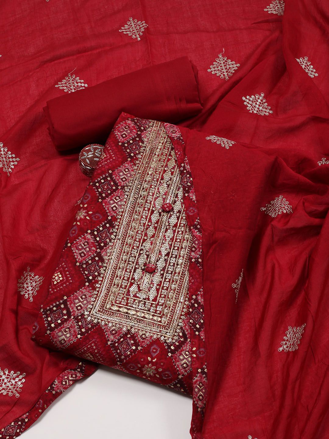 

Meena Bazaar Printed Unstitched Dress Material, Magenta