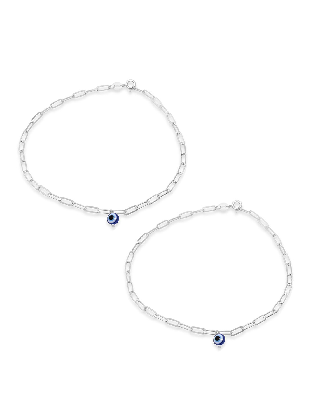 

925 SILLER Set Of 2 Sterling Silver Rhodium-Plated Anklets