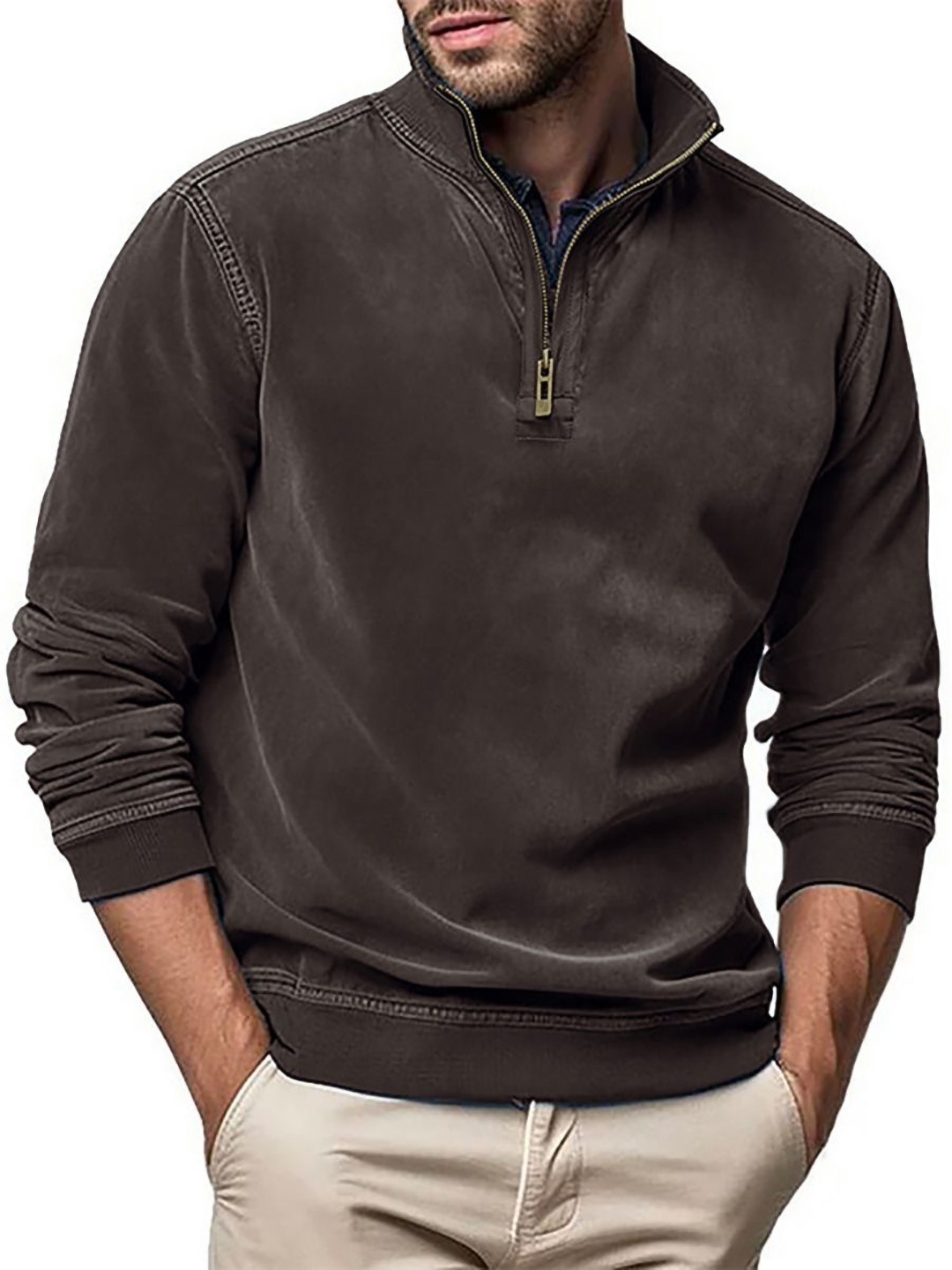 

StyleCast x Revolte Men Solid Mock Collar Sweatshirt, Brown