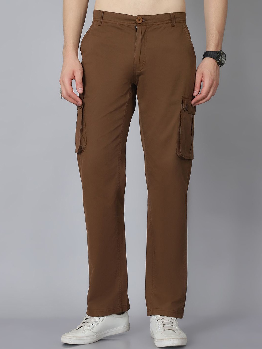 

HOUSE OF VEDAS Men Comfort Easy Wash Cargos Trousers, Tan