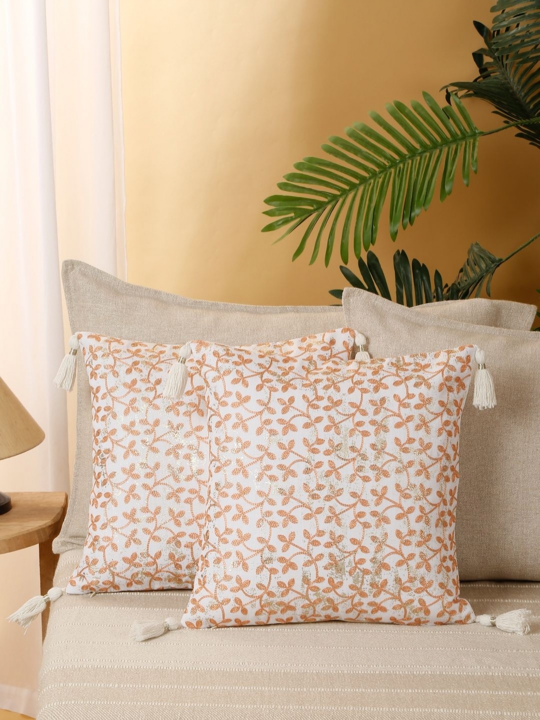 

eyda Orange 2 Pieces Embroidered Cushion Covers