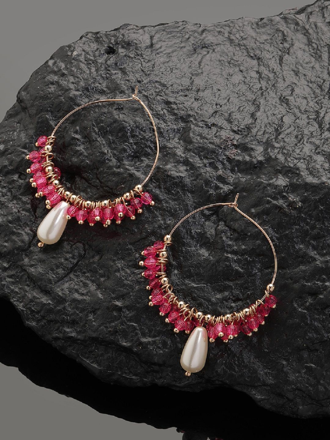 

Kalakrith Milano Brass Artificial Beads Beaded Circular Hoop Earrings, Pink