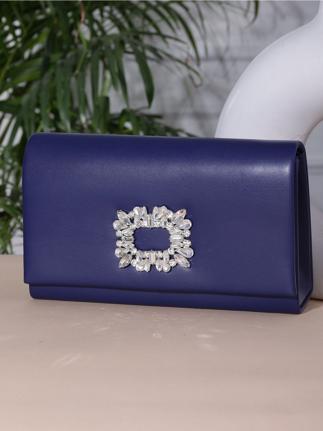 

SAZARA Embellished Shoulder Strap Foldover Clutch, Blue