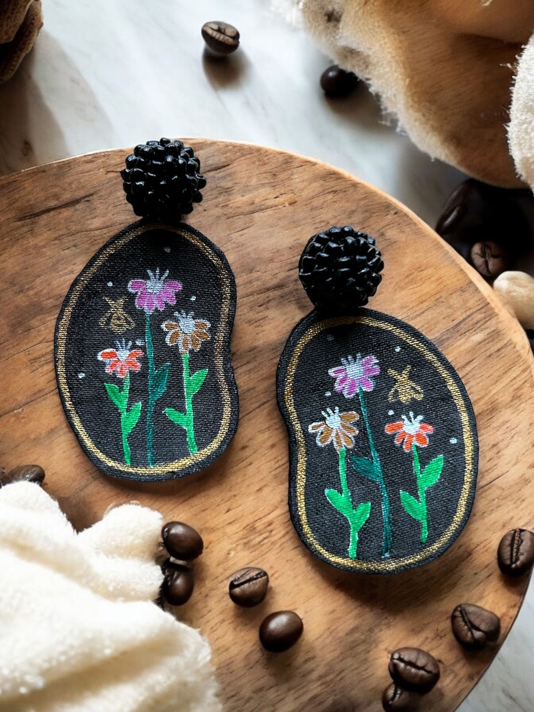 

JEWELWATI Floral Bedded Drop Earrings, Black