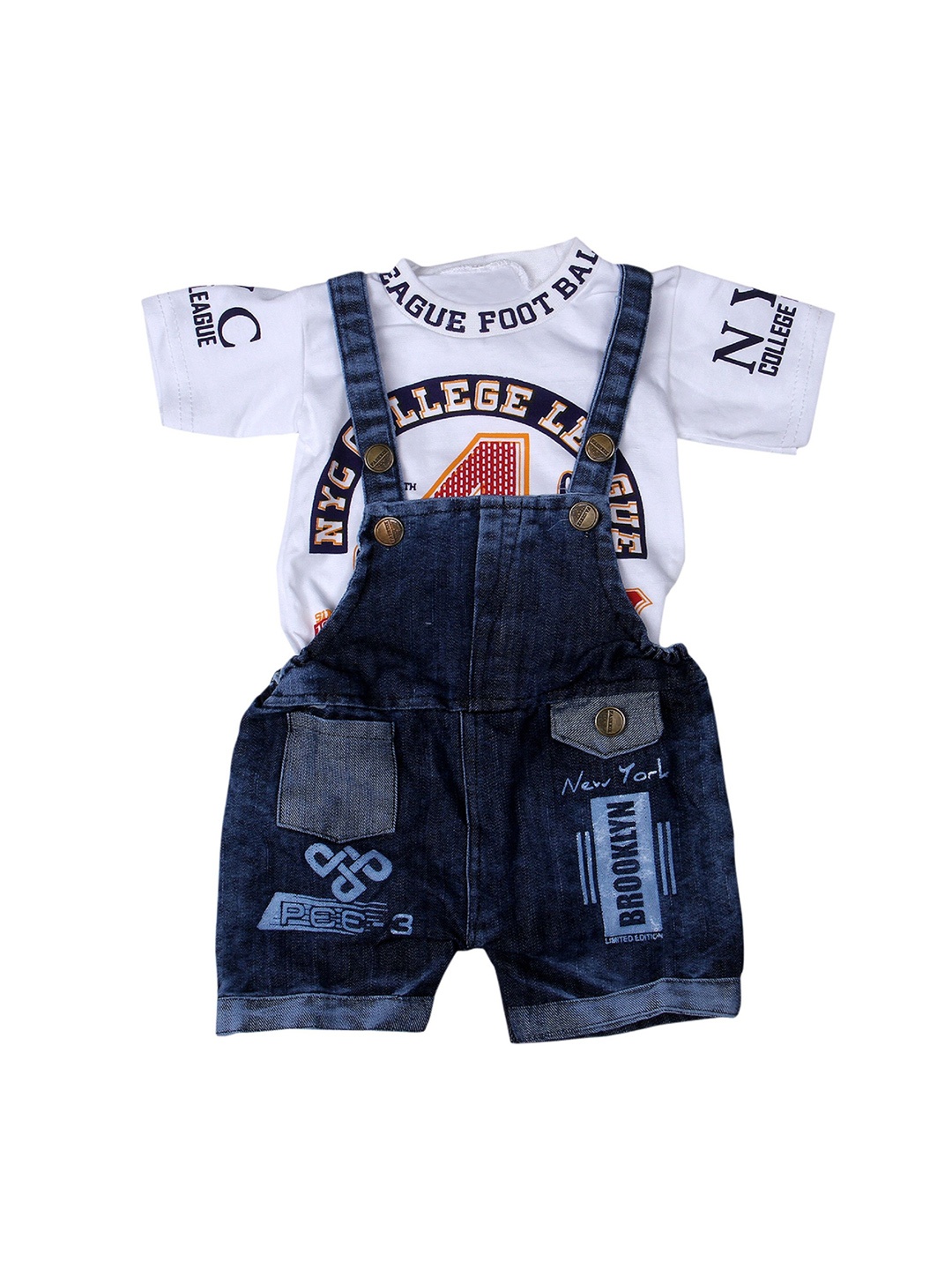 

BAESD Infants Typography Printed Cotton Dungaree With T-Shirt, White