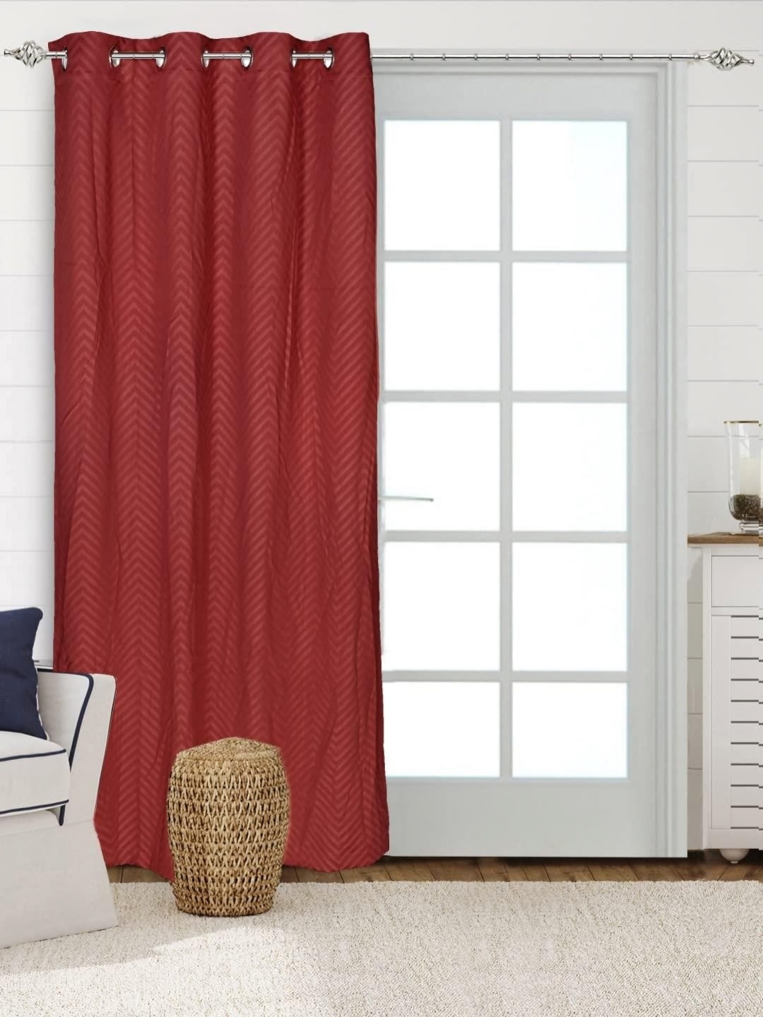 

Saral Home Rust Geometric Woven Design Cotton Room Darkening Door Curtain