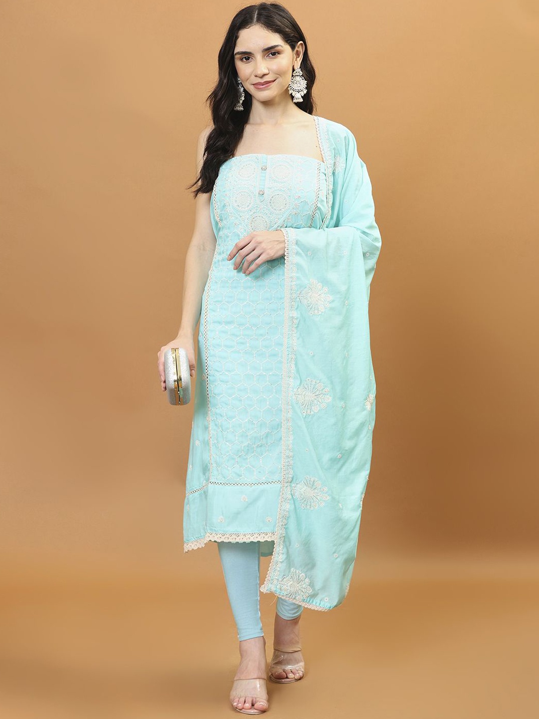 

Meena Bazaar Embroidered Art Silk Unstitched Dress Material, Sea green