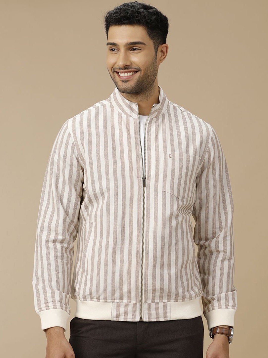 

CAVALLO by Linen Club Men Striped Lightweight Antimicrobial Jacket, Beige