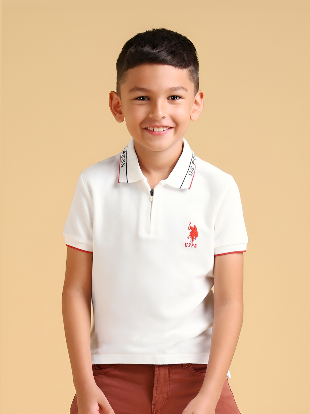 

U.S. Polo Assn. Kids Boys Solid Polo Collar Cotton T-shirt, White