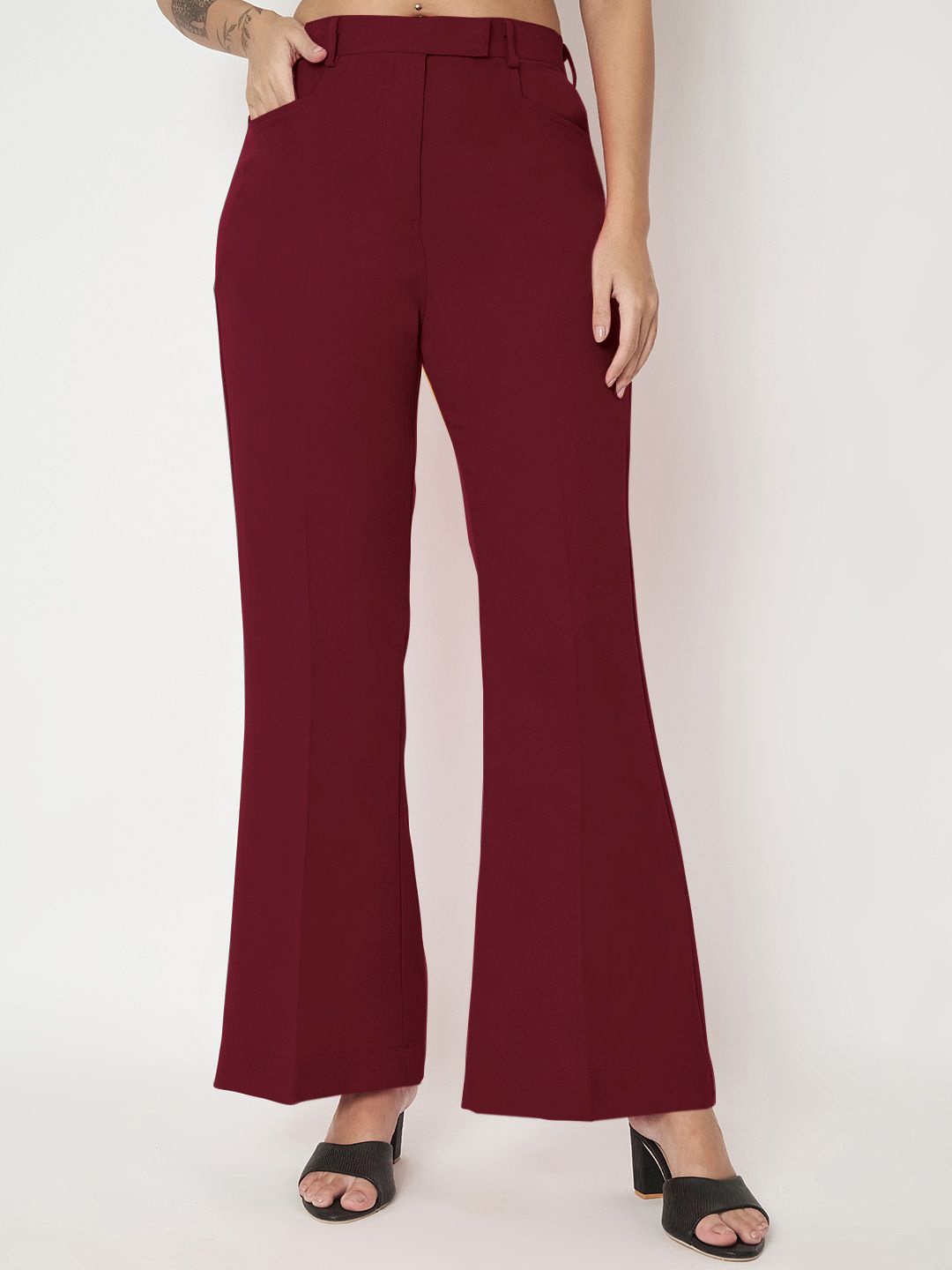 

BRINNS Women Smart Solid Trousers, Burgundy