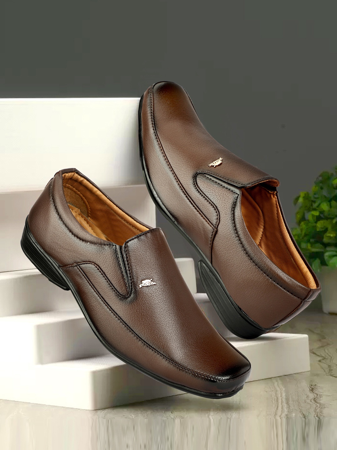 

Stylelure Men Leather Slip-Ons Formal Shoes, Brown