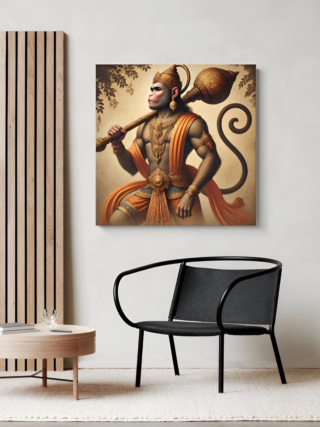 

999Store Brown & Orange Colored Lord Hanuman Printed Religious Canvas Painting Wall Art