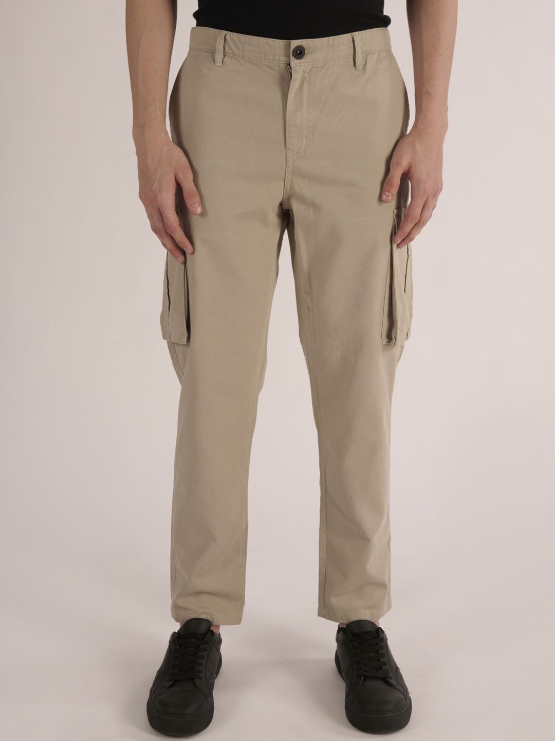 

The Roadster Lifestyle Co Pure Cotton Tapered Fit Cargo Trousers, Beige