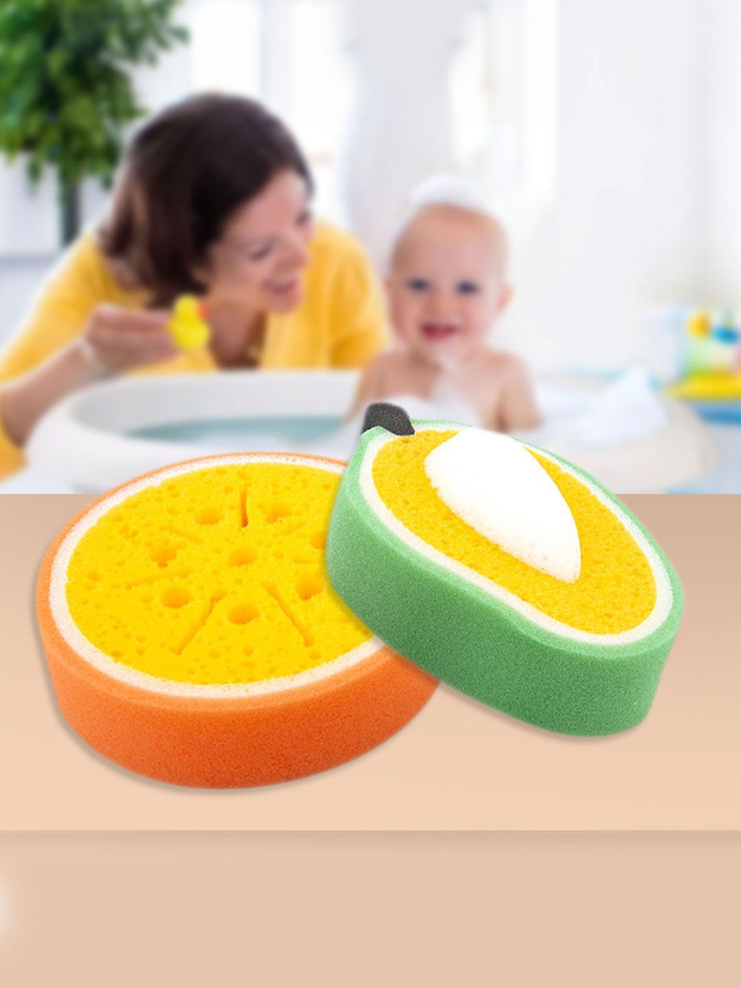 

Baby Moo Infants Pack Of 2 Fruit Baby Bath Sponges, Orange