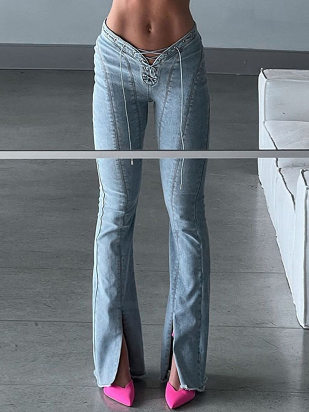 

KPOP Women Tailored Slim Fit Trousers, Blue