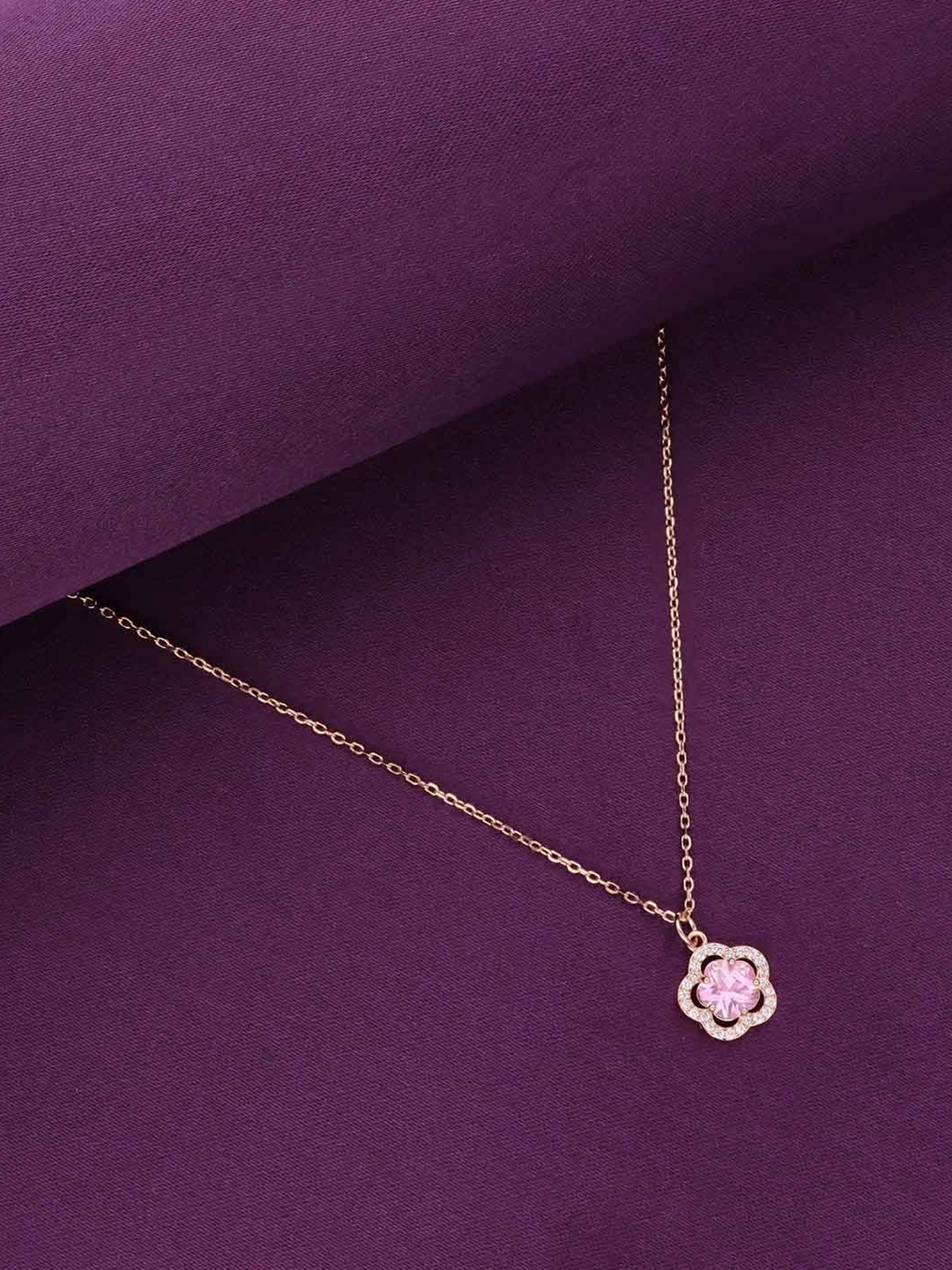 

KAI JEWEL 925 Sterling Silver Rose Gold-Plated Cubic Zirconia Studded Pendant With Chain