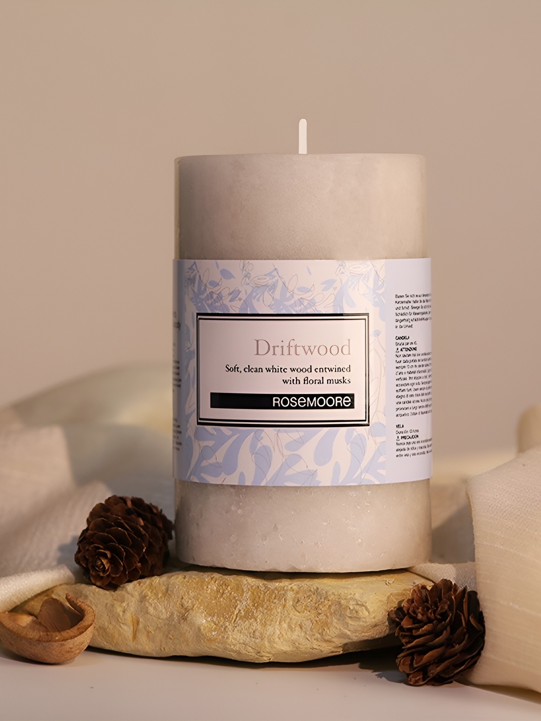 

ROSEMOORe Cream Colored Driftwood Scented Pillar Candle
