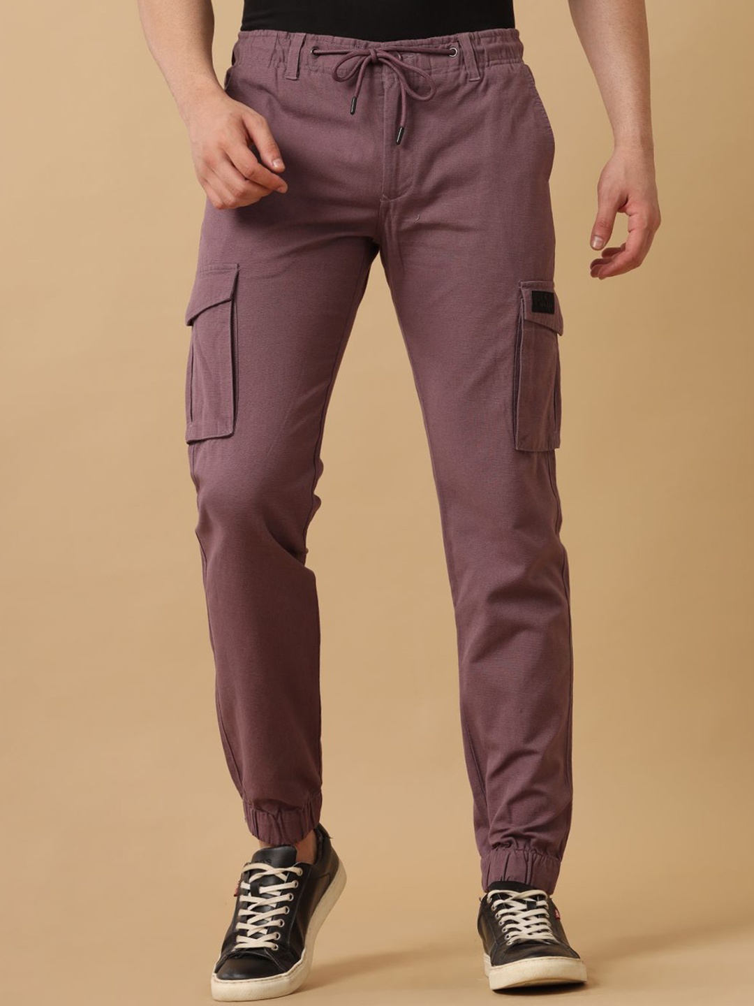 

CAVALLO by Linen Club Men Classic Slim Fit Cargos Trousers, Purple