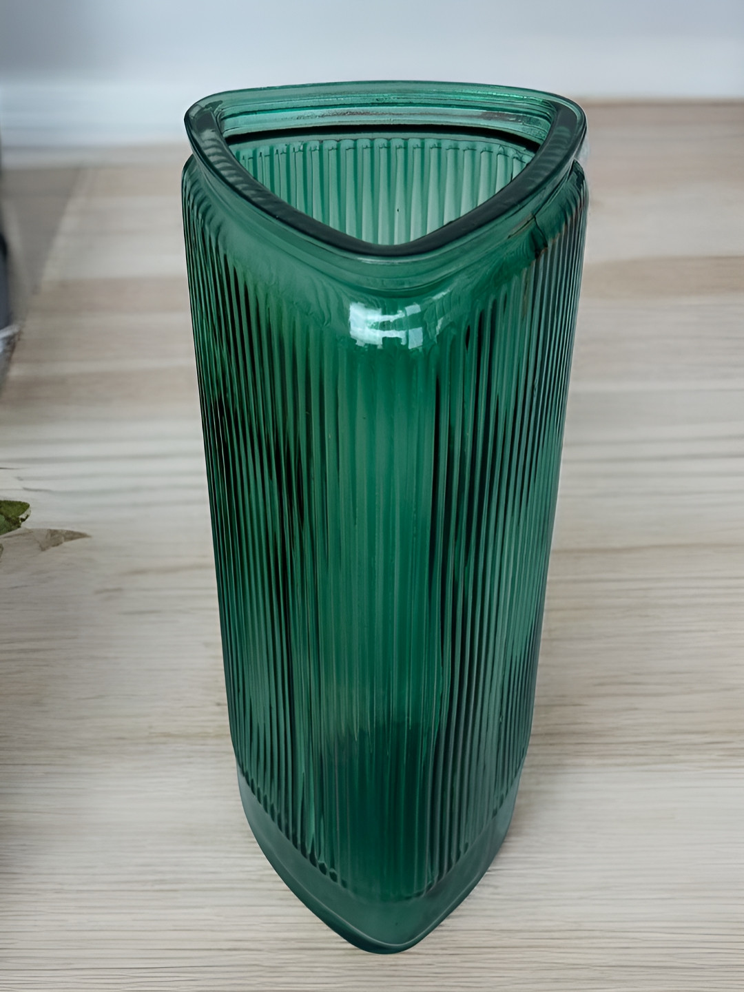 

Art Street Green Ribbed Triangle Glass Flower Vase