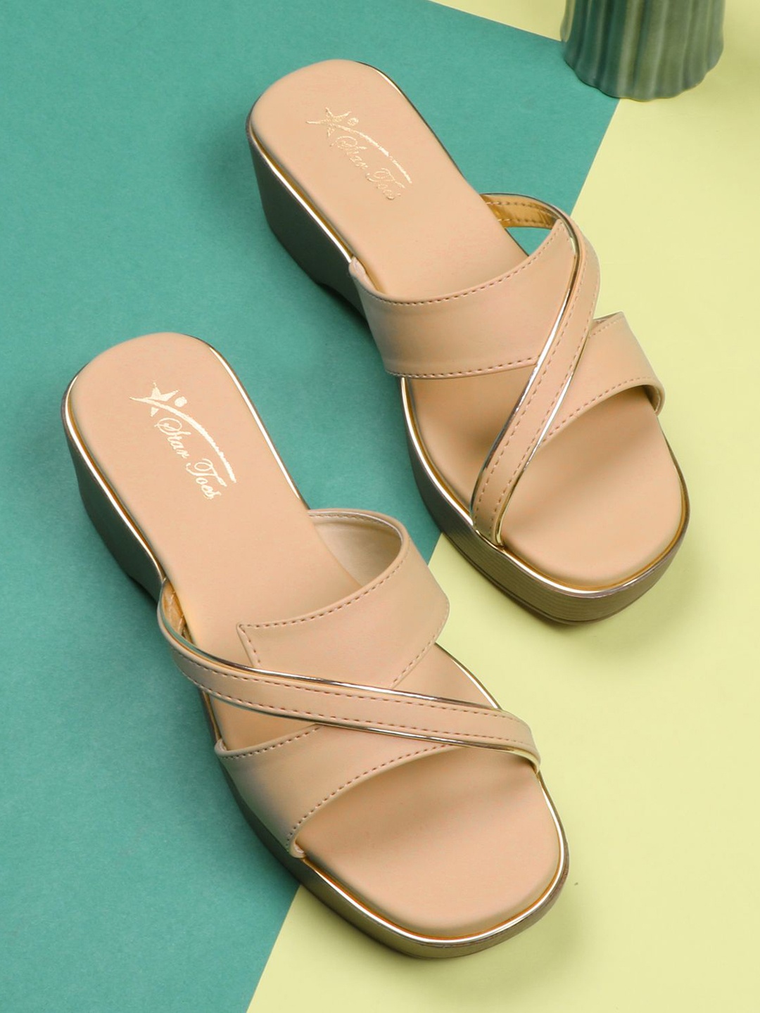 

STARTOES Embellished Wedge Sandals, Beige