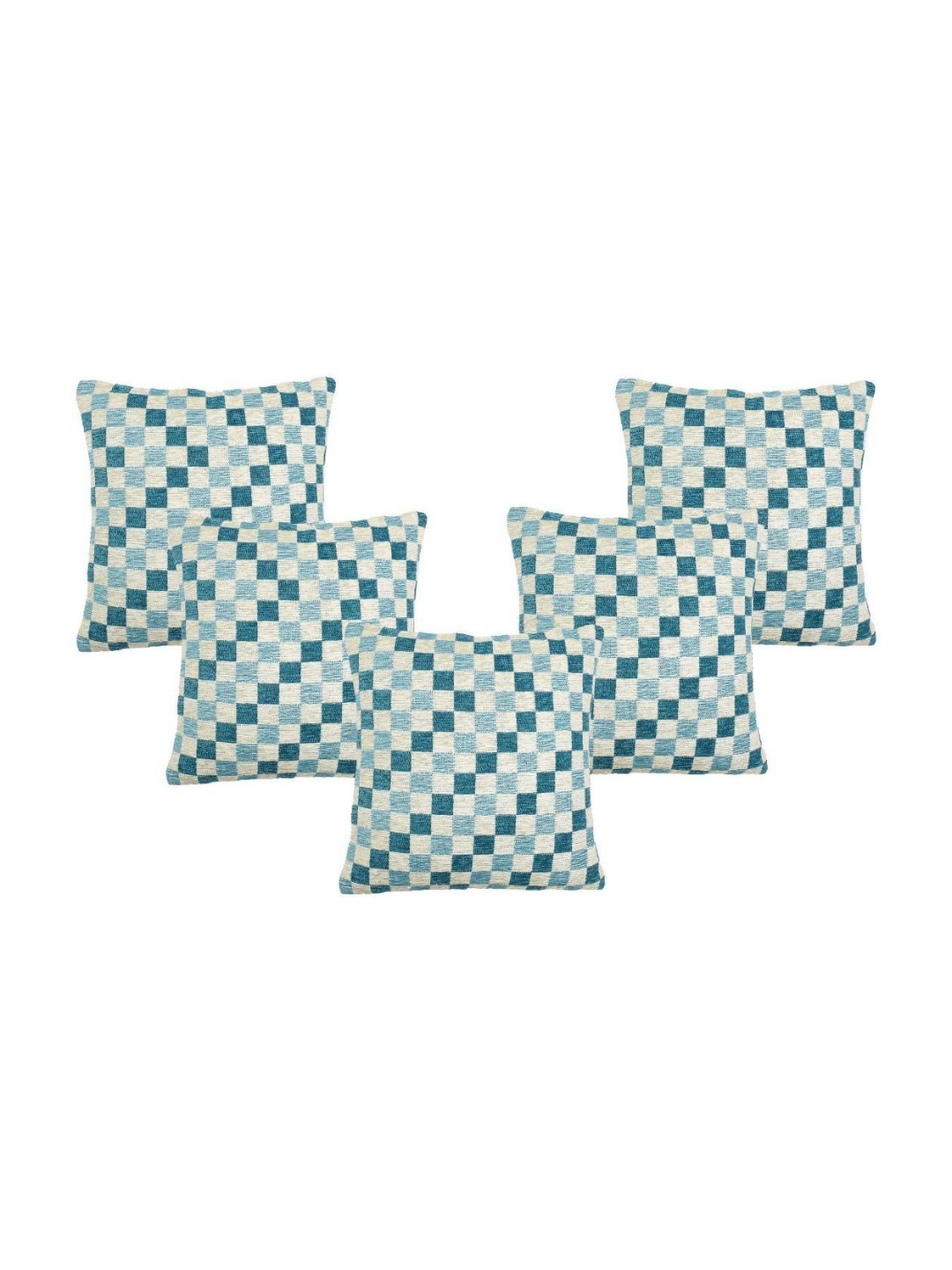 

Saral Home Blue & Cream-Coloured 5 Pieces Checked Square Cushion Covers