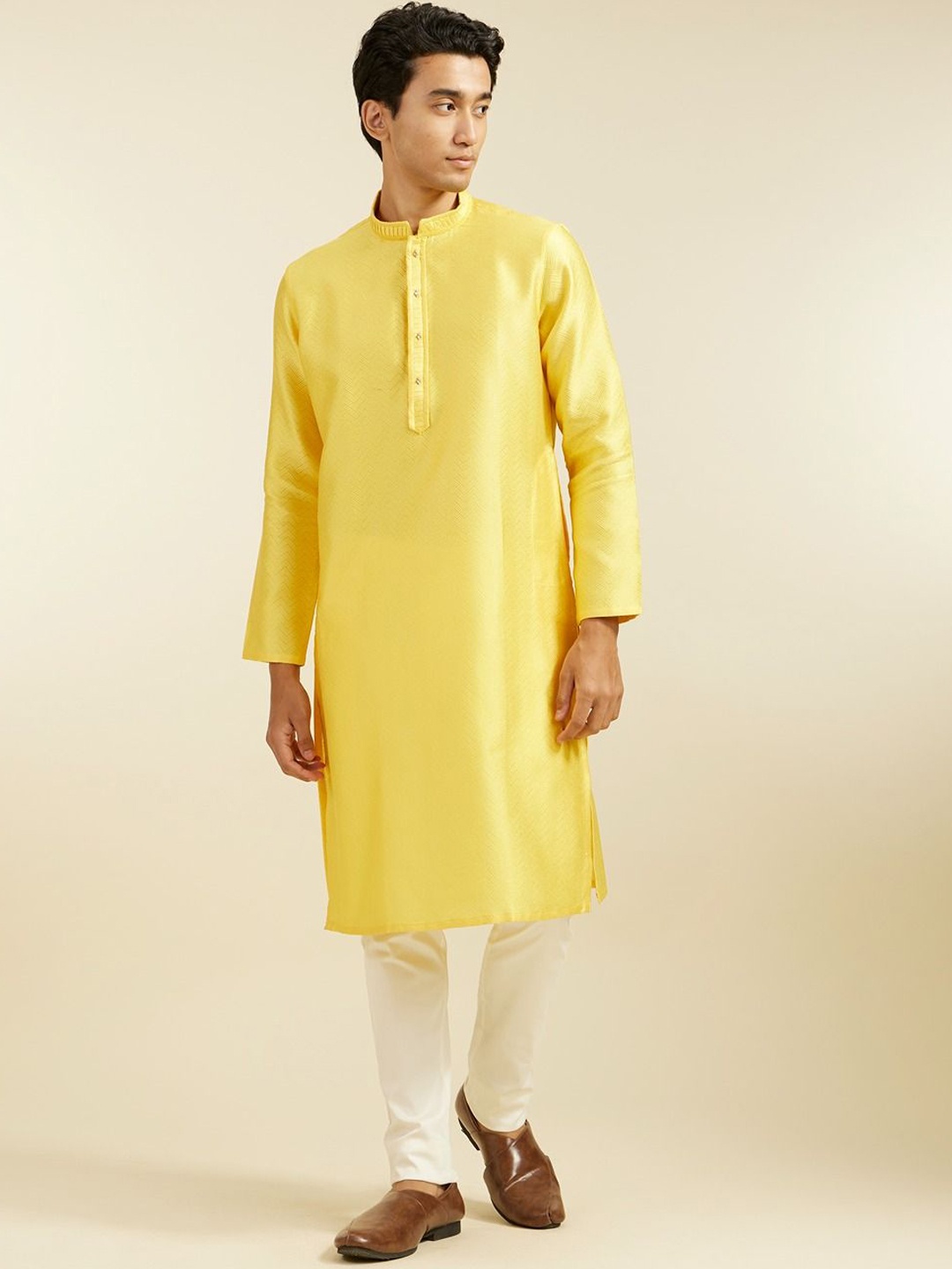 

Diwas by Manyavar Geometric Woven Design Straight Kurta, Yellow