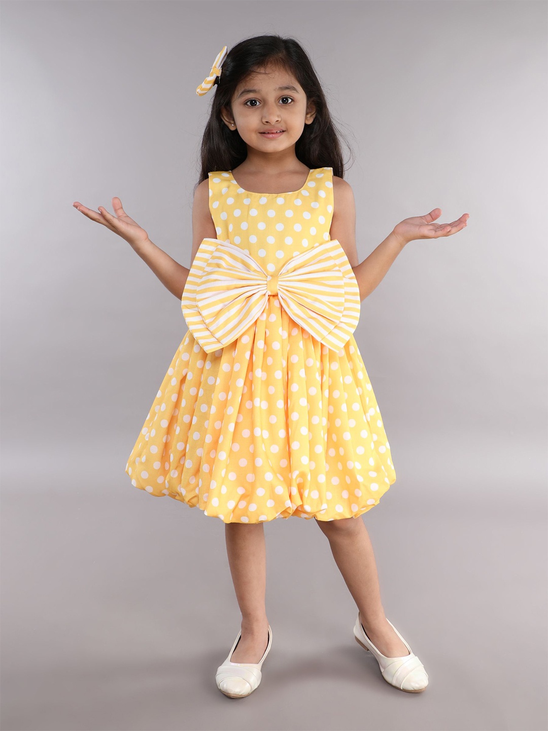 

Pink Chick Polka Dot Striped Balloon Dress, Yellow