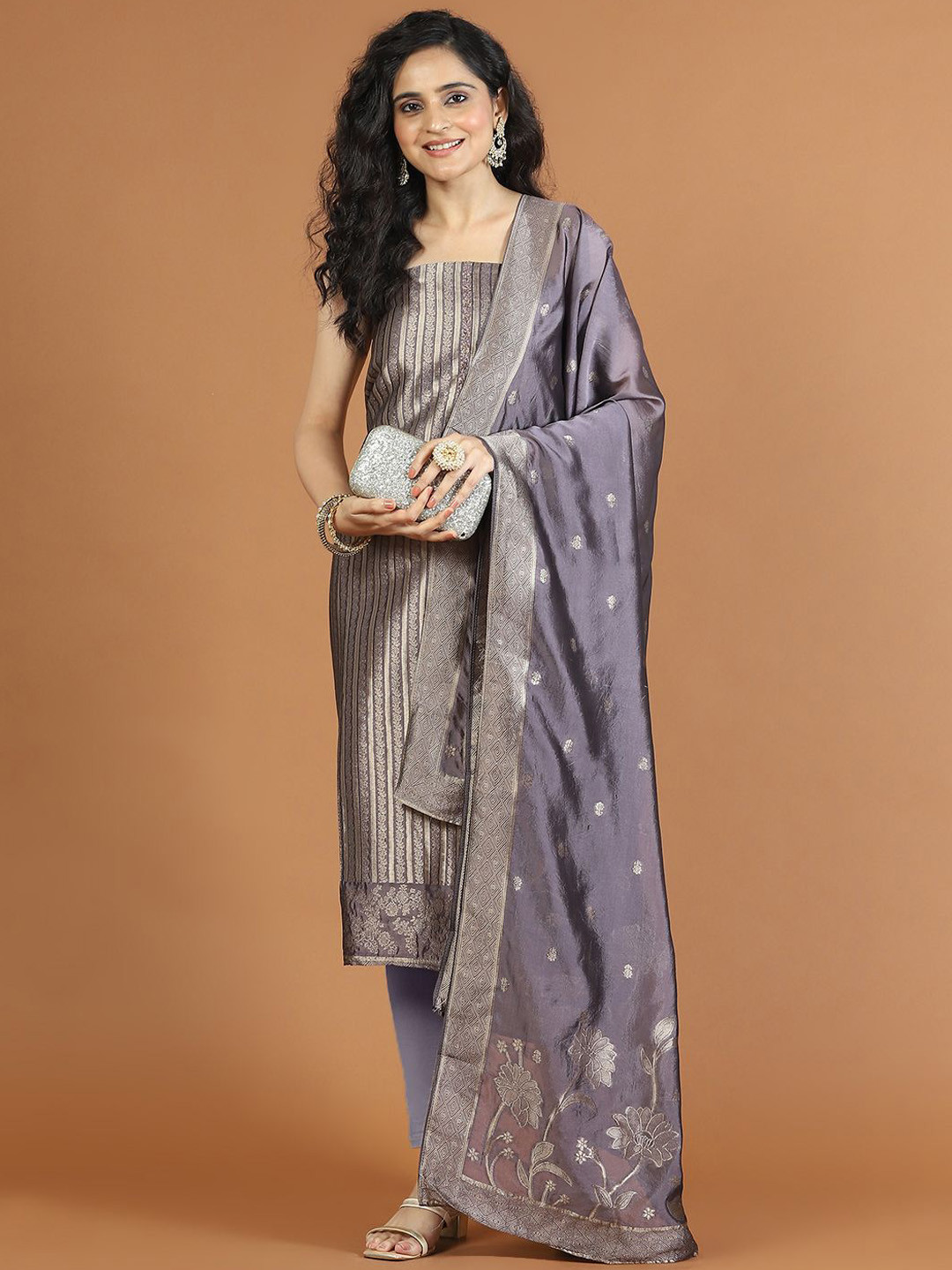 

Meena Bazaar Art Silk Unstitched Dress Material, Blue