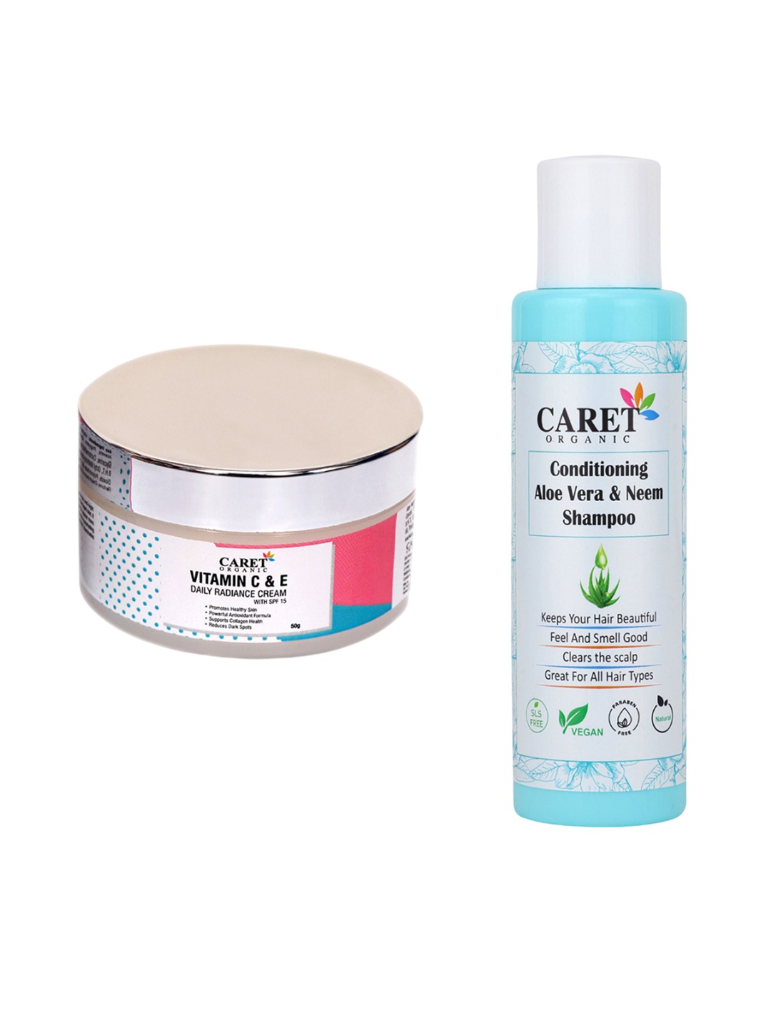 

CARET ORGANIC Vitamin C & E Daily Radiance Cream 50 g & Conditioning Aloe Vera Shampoo, White