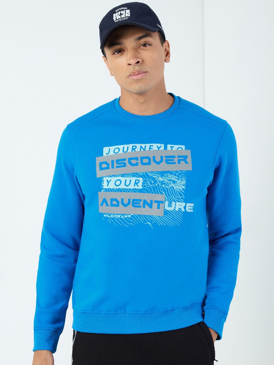 

Wildcraft Men Typography Printed Round Neck Cotton Pullover Sweatshirt, Blue